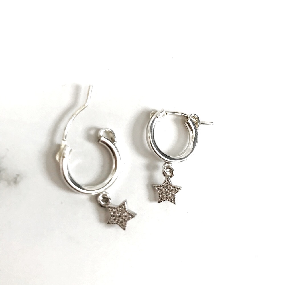 Silver Star Huggie Hoop Earrings